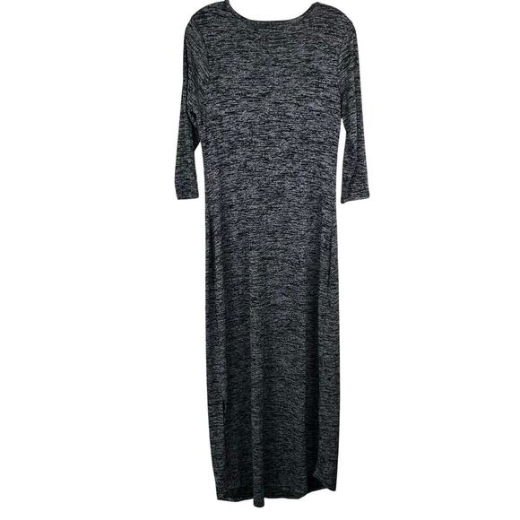 Soma 3/4 Sleeve Cowl Neck Maxi Dress Black Gray Side Slit Stretch Size Small - Picture 2 of 6